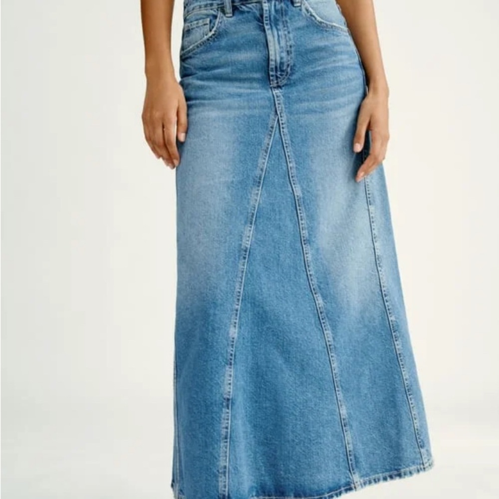 Zara Blue Denim Midi/Maxi Skirt